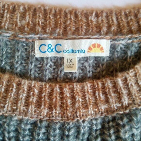 C & C California Striped Sweater Size 1X Brown Neutral Preppy Casual - Picture 3 of 9